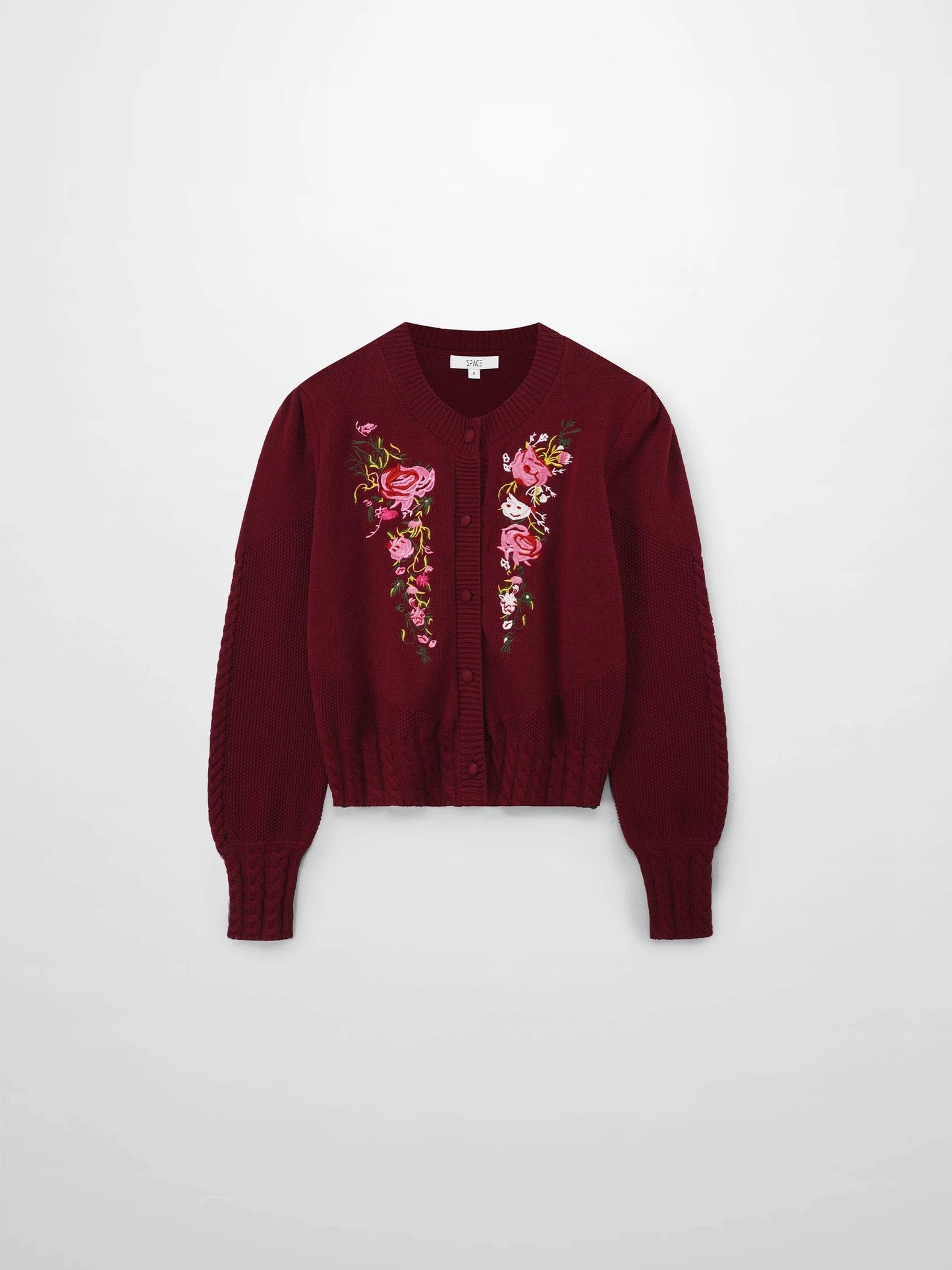 Embroidered Cardigan-Burgundy Floral by SPACE