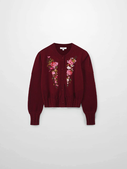 Embroidered Cardigan-Burgundy Floral by SPACE