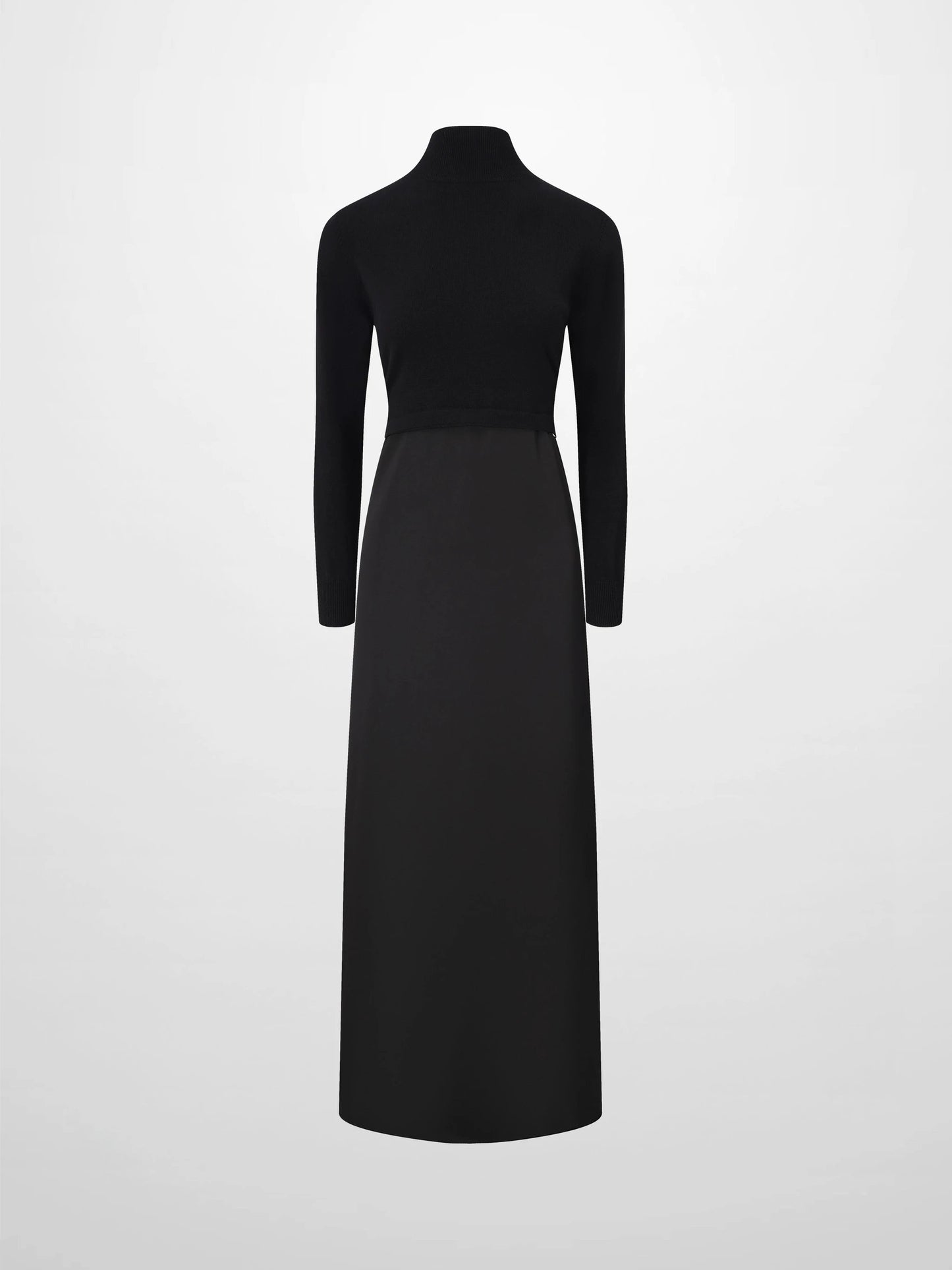 Knit Top Mock Neck Dress-Black by TARI