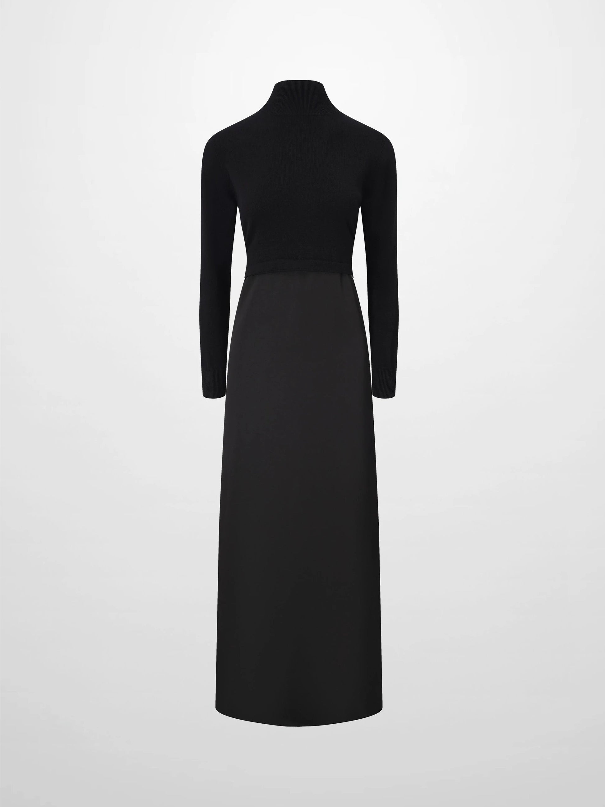Knit Top Mock Neck Dress-Black by TARI