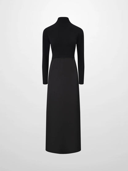 Knit Top Mock Neck Dress-Black by TARI
