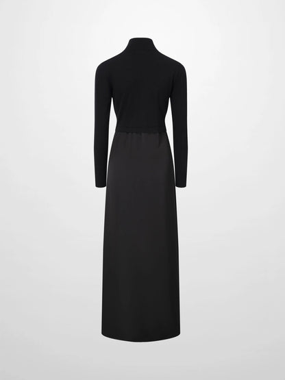 Knit Top Mock Neck Dress-Black by TARI