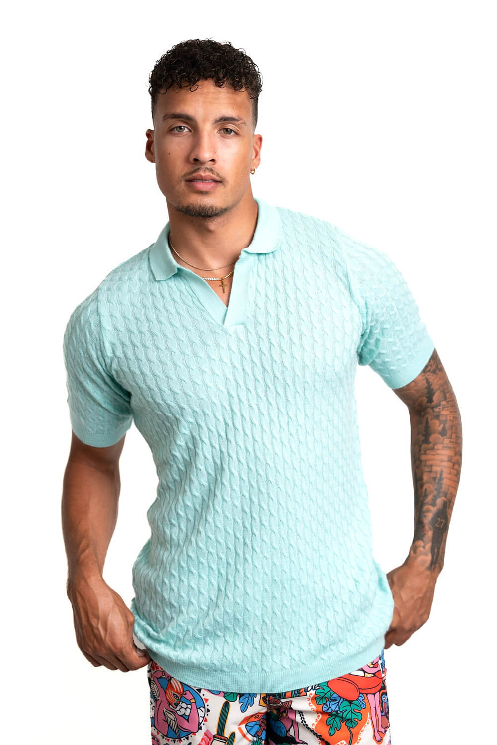 Cashmere Feel Polo Shirt | Sky Blue