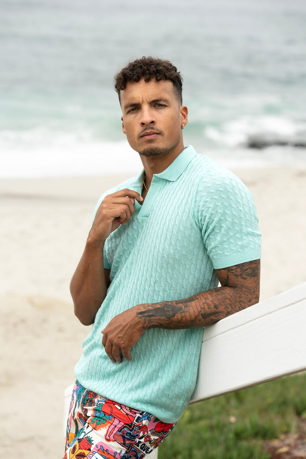 Cashmere Feel Polo Shirt | Sky Blue