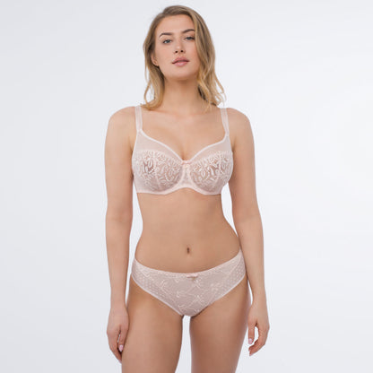 Samanta Donna Powder Rose Sheer Mesh Tulle Embroidered Tanga Panty