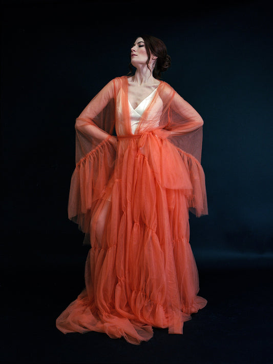 Odessa Ruffle Layered Tulle Long Robe