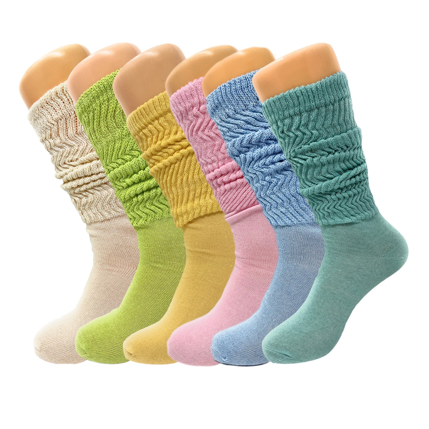 6 Pairs Colorful Slouchy Scrunch Knee Socks for Women Slouch Socks Shoe Size 5 to 10 - Ansley Effect