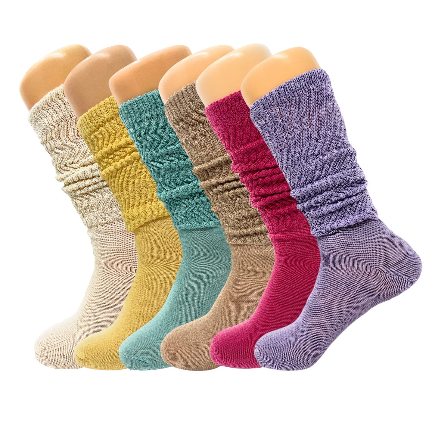 6 Pairs Colorful Slouchy Scrunch Knee Socks for Women Slouch Socks Shoe Size 5 to 10 - Ansley Effect