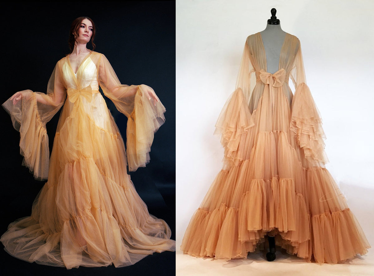 Odessa Ruffle Layered Tulle Long Robe