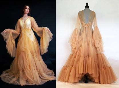 Odessa Ruffle Layered Tulle Long Robe