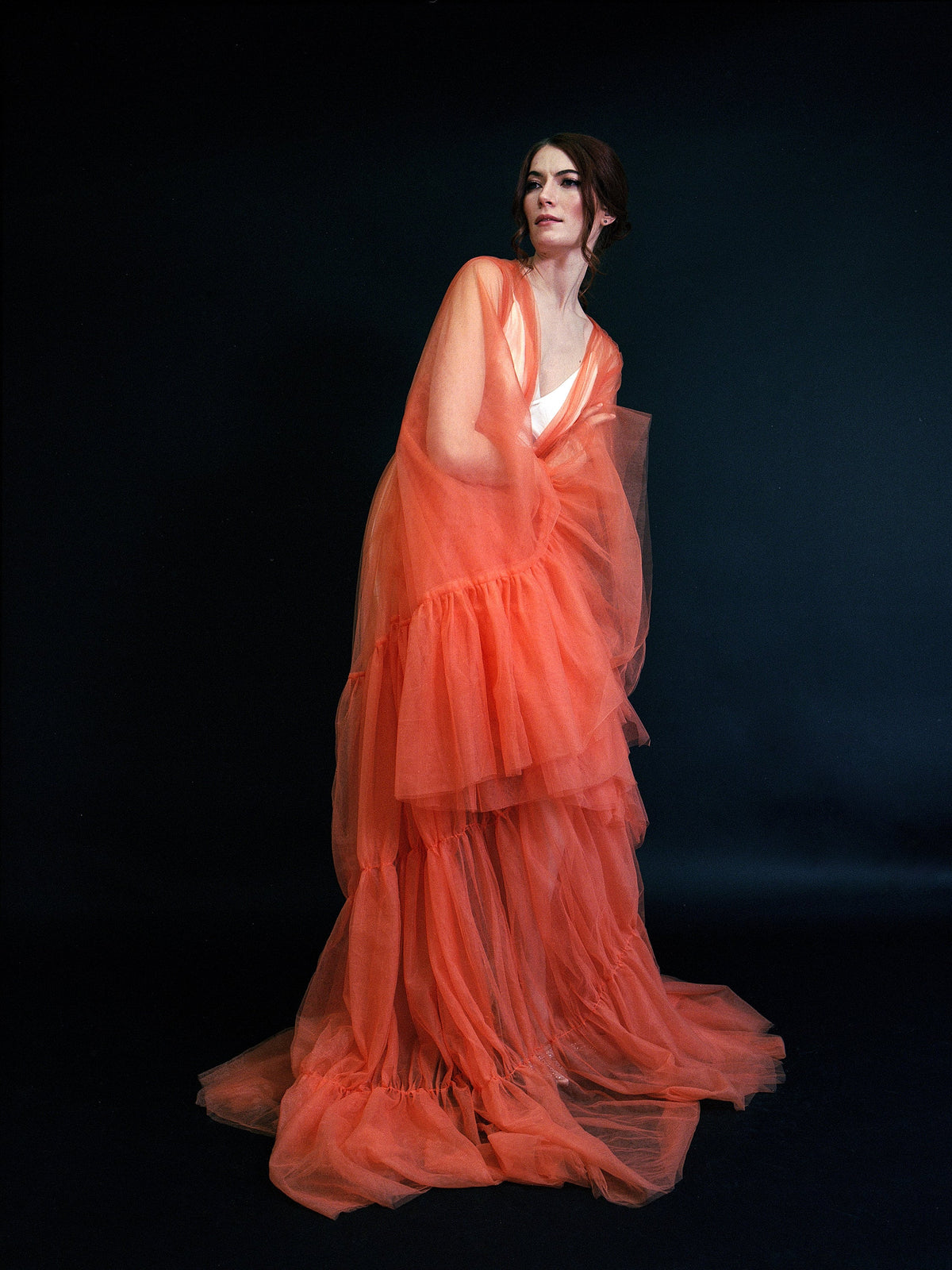 Odessa Ruffle Layered Tulle Long Robe