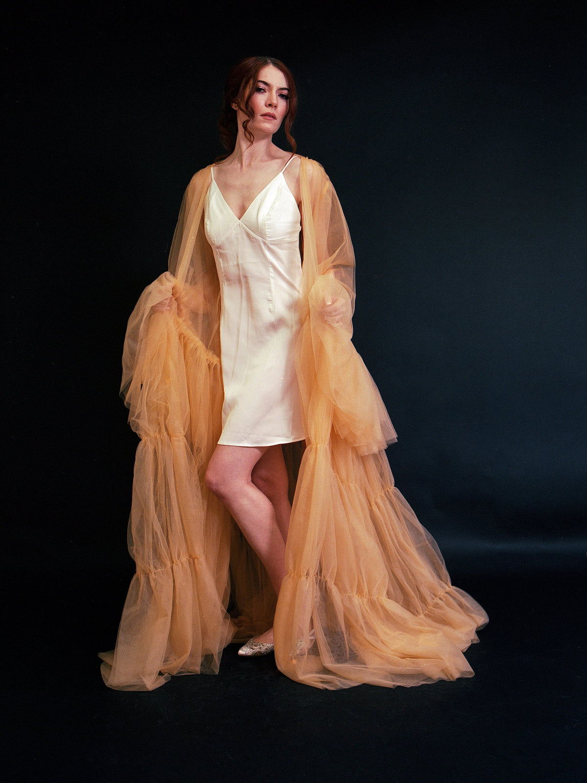 Odessa Ruffle Layered Tulle Long Robe