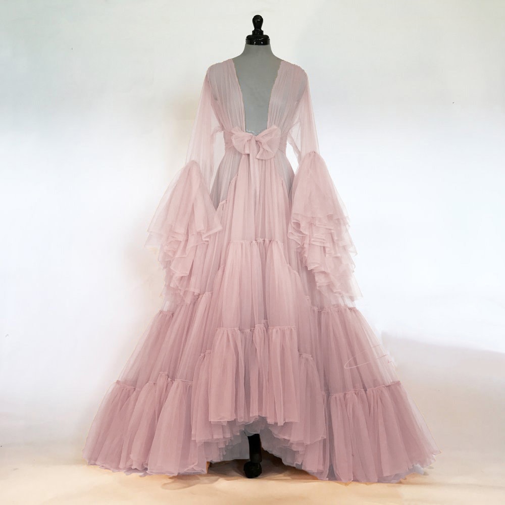 Odessa Ruffle Layered Tulle Long Robe