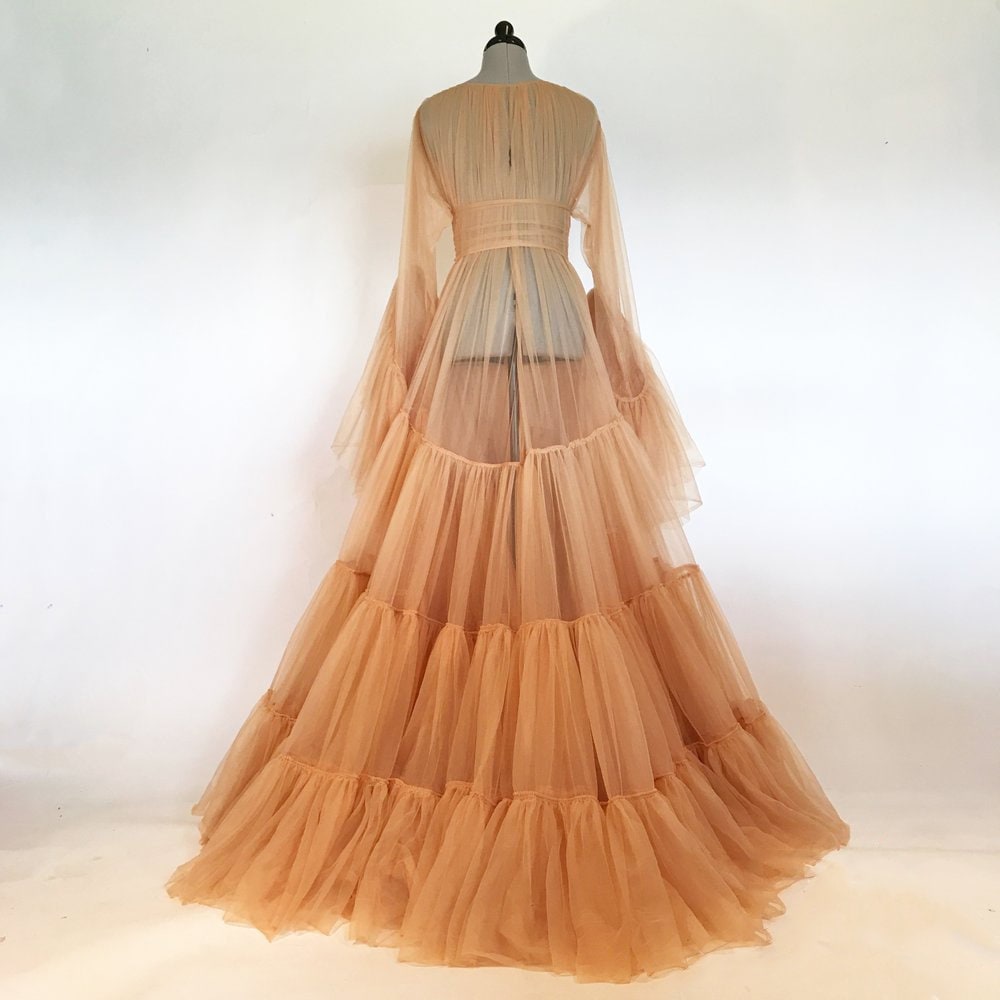 Odessa Ruffle Layered Tulle Long Robe