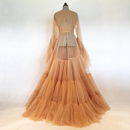 Odessa Ruffle Layered Tulle Long Robe