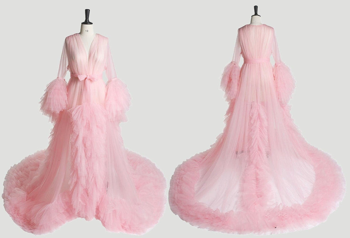 Alouette Drift Ruffle-Sleeve Tulle Robe