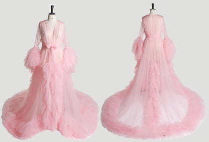 Alouette Drift Ruffle-Sleeve Tulle Robe