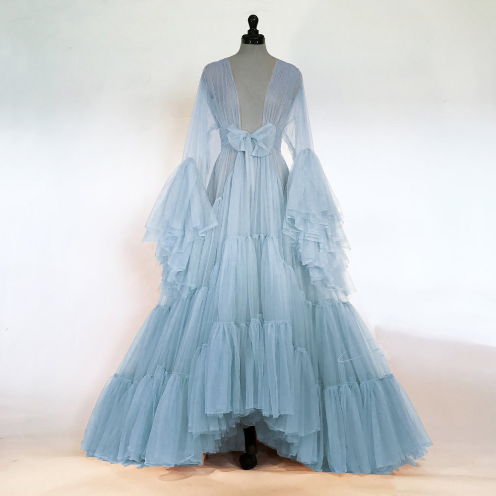 Odessa Ruffle Layered Tulle Long Robe