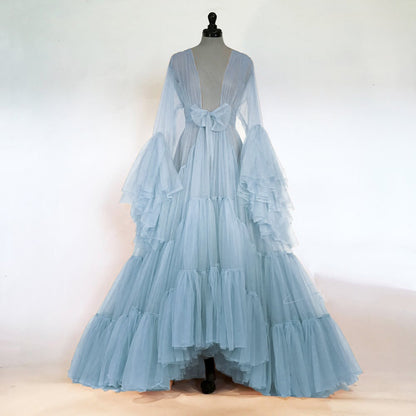 Odessa Ruffle Layered Tulle Long Robe