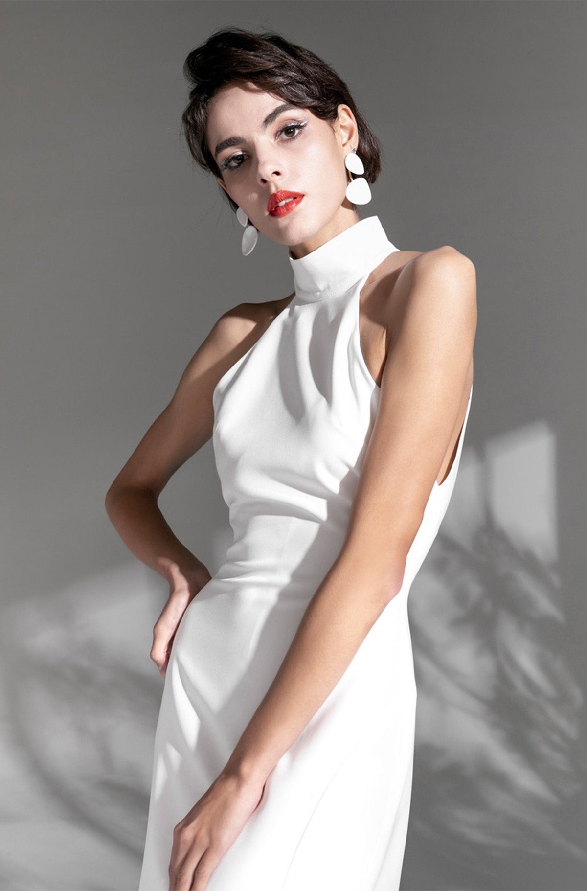 Seraphine Vow Halter Slit Satin Wedding Dress