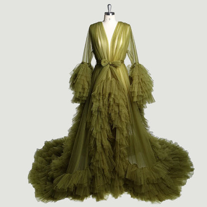 Alouette Drift Ruffle-Sleeve Tulle Robe
