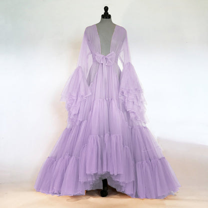Odessa Ruffle Layered Tulle Long Robe