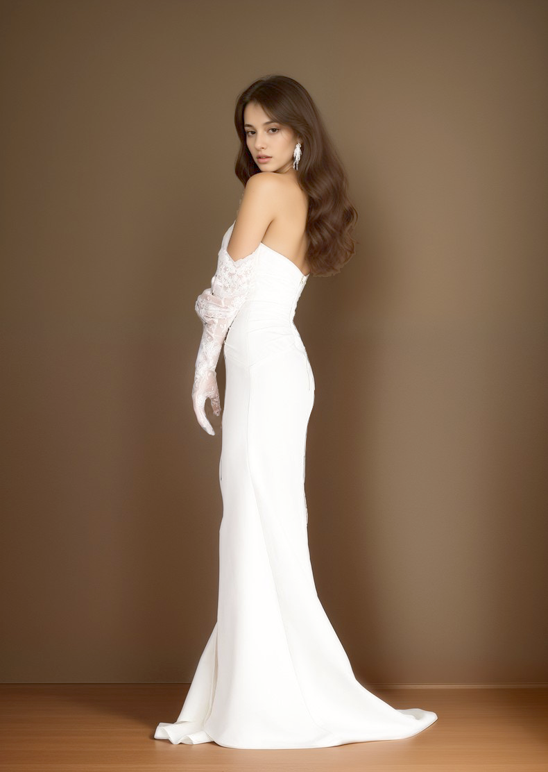Aveline Ceremony Strapless Button-Detail Wedding Gown