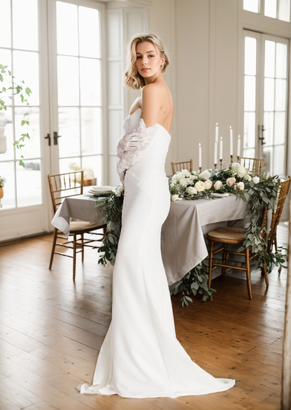 Aveline Ceremony Strapless Button-Detail Wedding Gown