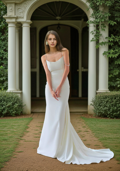 Quiet Devotion Tie-Back Satin Mermaid Bridal Gown