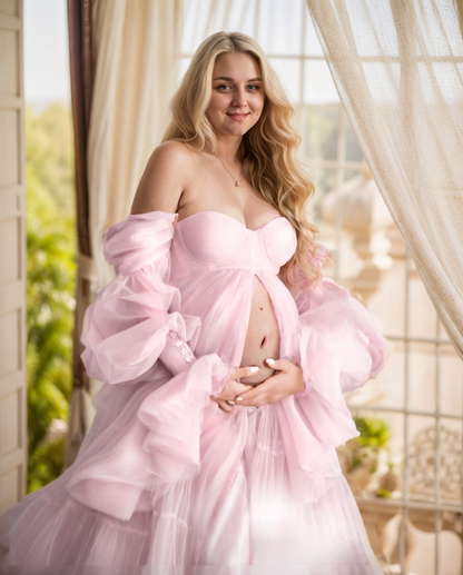 Ariane Cloud Tiered Tulle Off-Shoulder Robe