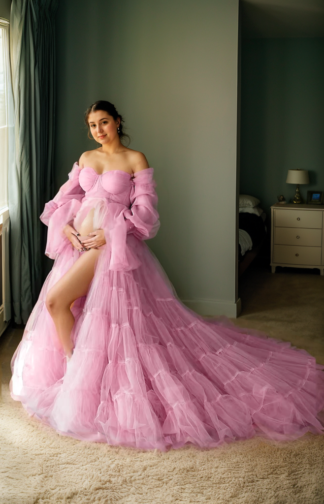 Ariane Cloud Tiered Tulle Off-Shoulder Robe