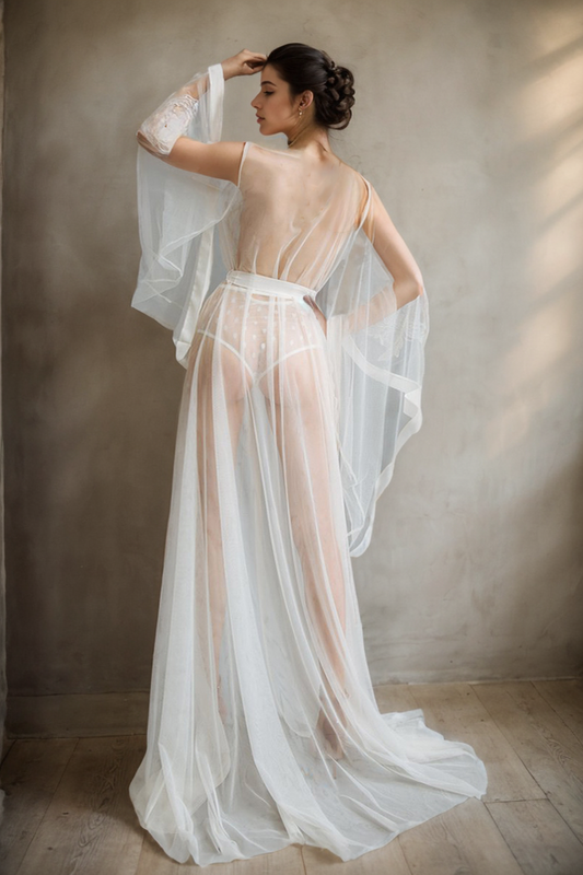 Floral Soliloquy Sheer Embroidered Bridal Robe