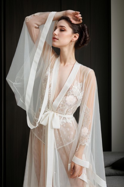 Floral Soliloquy Sheer Embroidered Bridal Robe