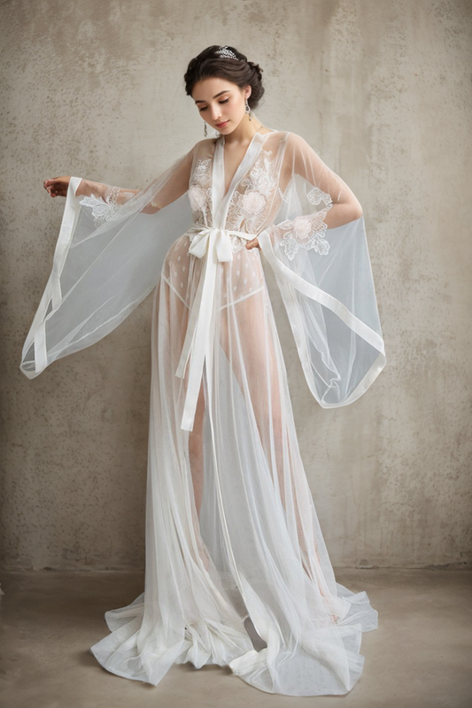 Floral Soliloquy Sheer Embroidered Bridal Robe