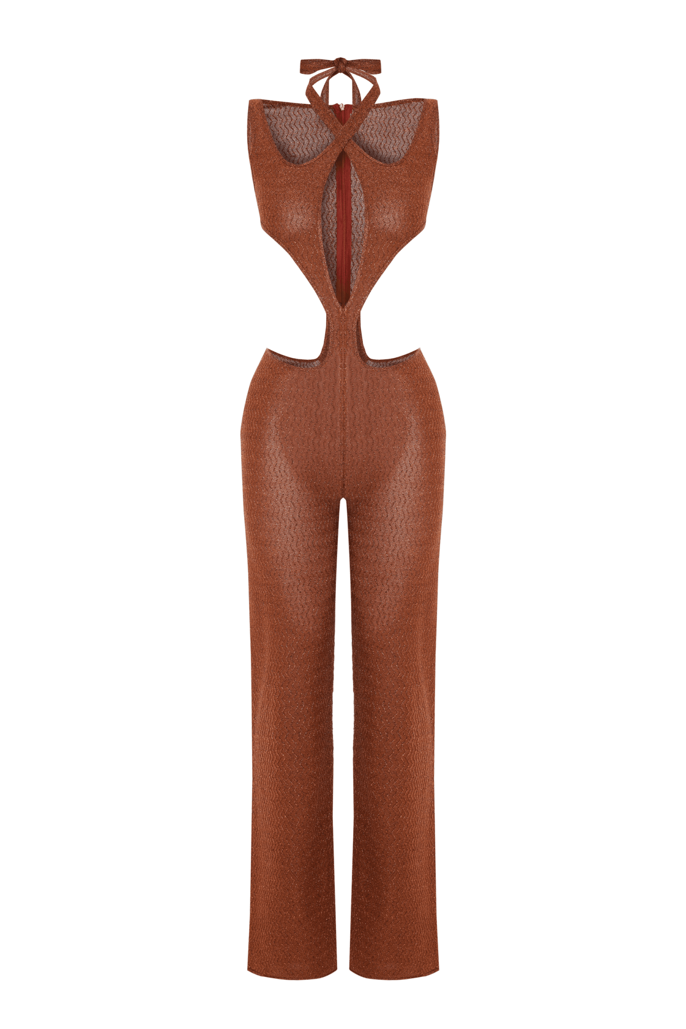 JENDUE Elion Jumpsuit - CutOut Halter Glitter Knit One - Piece - Ansley Effect