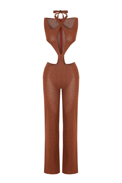 JENDUE Elion Jumpsuit - CutOut Halter Glitter Knit One - Piece - Ansley Effect