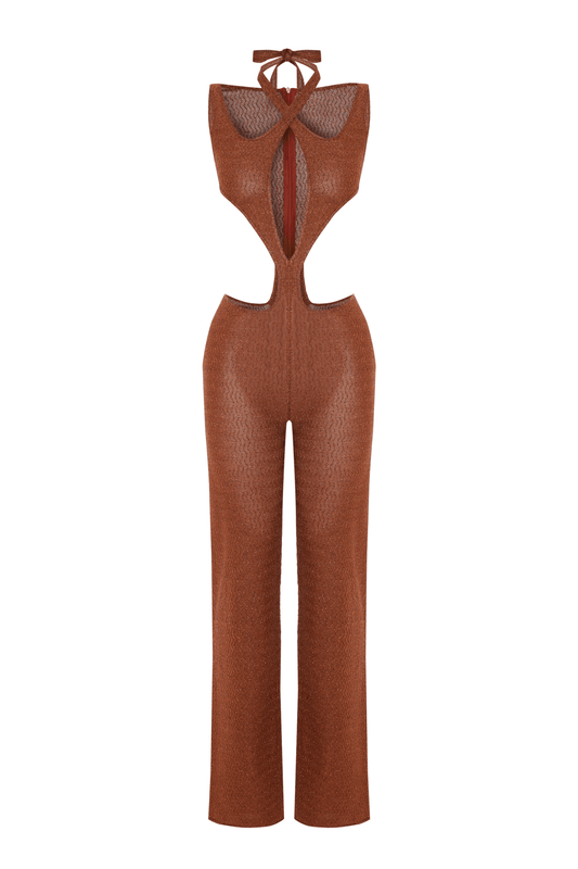 JENDUE Elion Jumpsuit - CutOut Halter Glitter Knit One - Piece - Ansley Effect