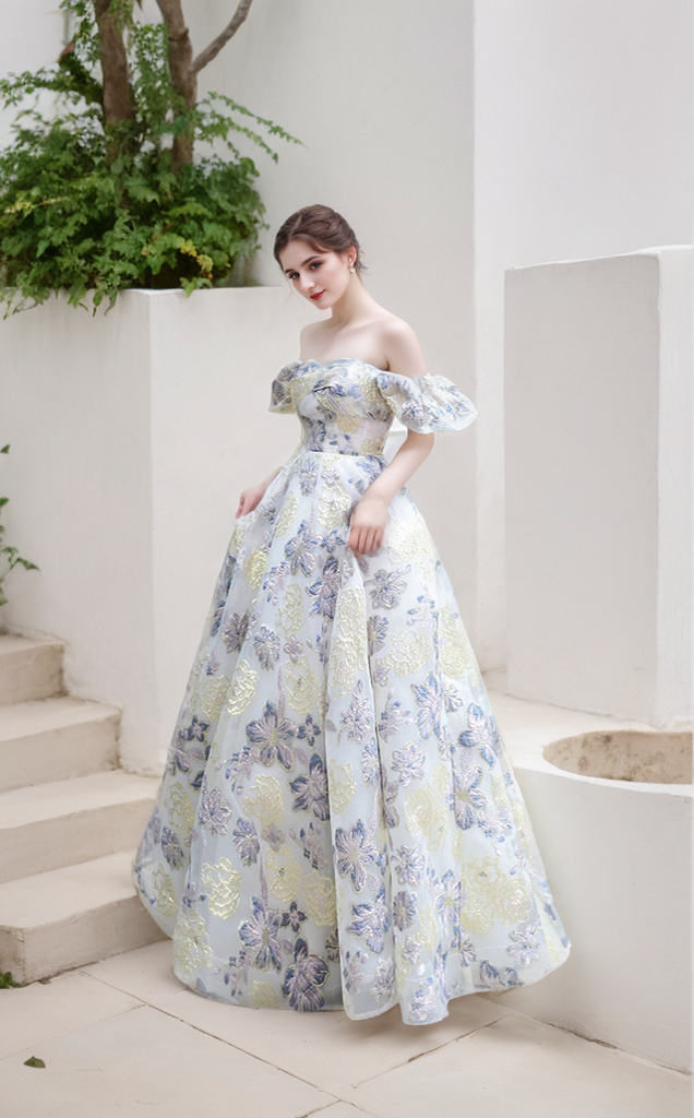 Arielle Gilt Floral Off-Shoulder Ball Gown