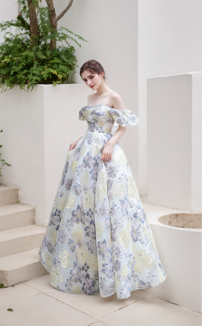 Arielle Gilt Floral Off-Shoulder Ball Gown