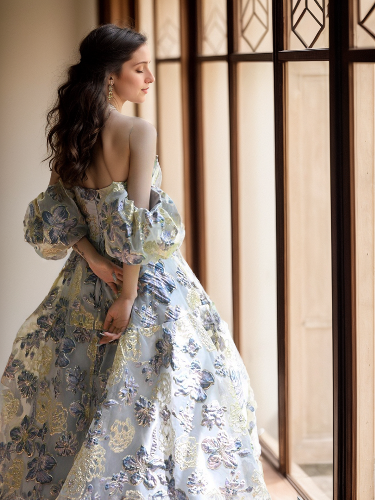 Arielle Gilt Floral Off-Shoulder Ball Gown