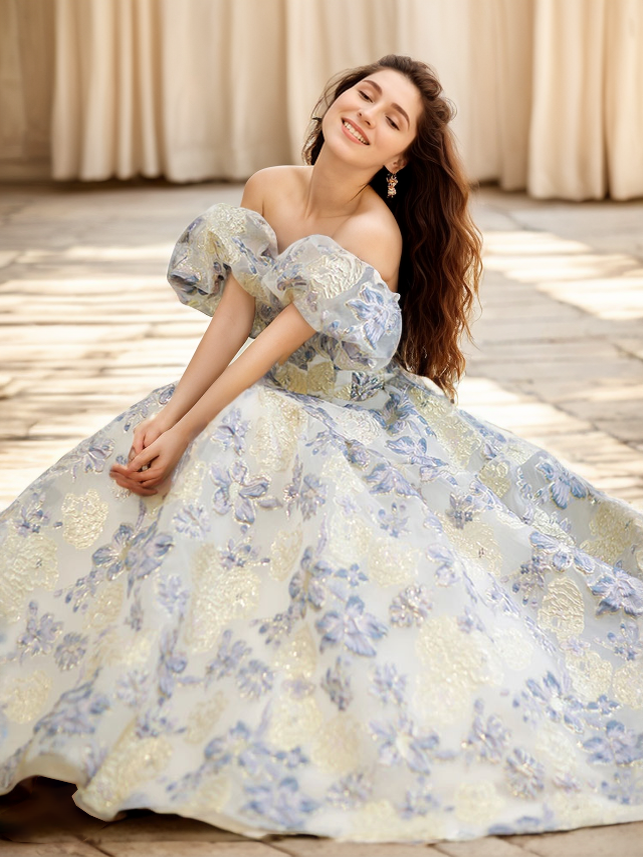 Arielle Gilt Floral Off-Shoulder Ball Gown