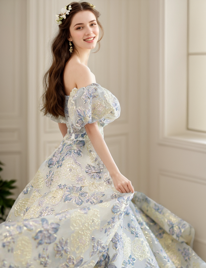 Arielle Gilt Floral Off-Shoulder Ball Gown