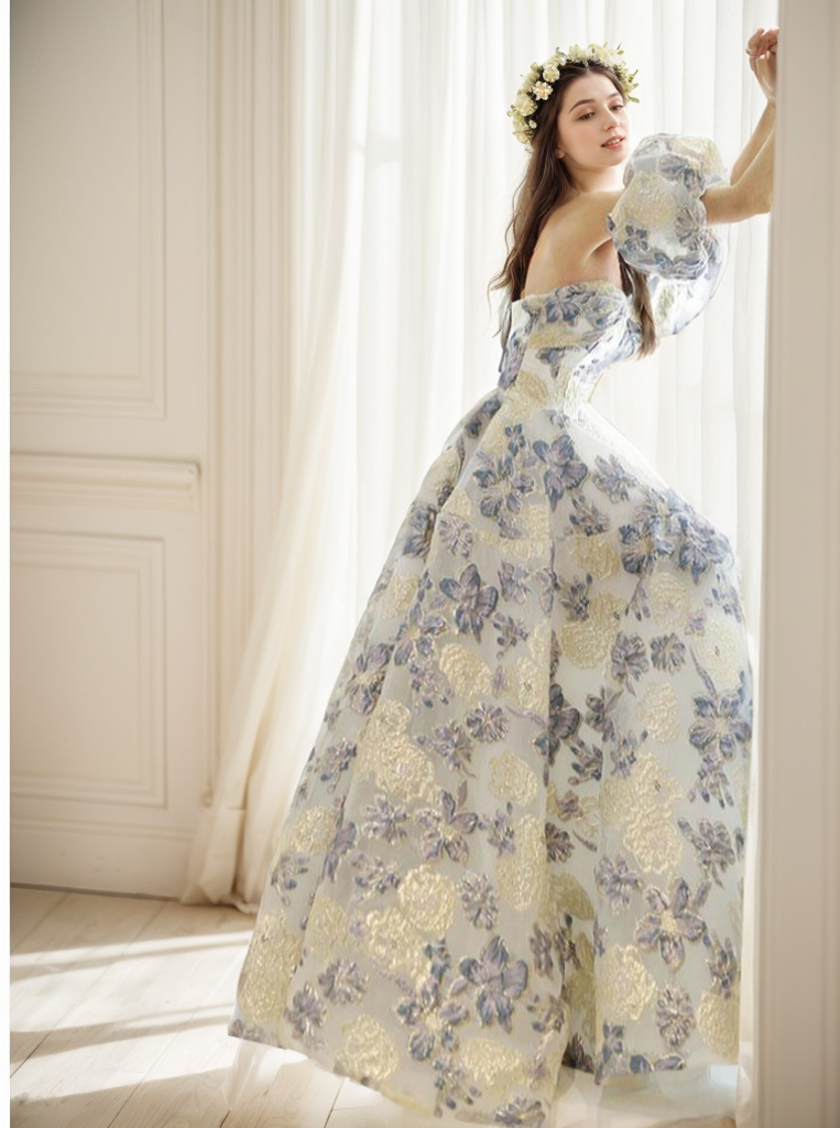 Arielle Gilt Floral Off-Shoulder Ball Gown