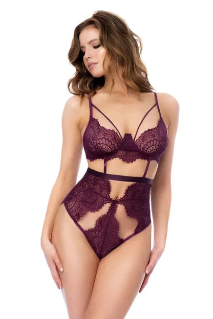 Eyelash Lace Cut Out Bodysuit Mapale Bella by Mapale Lingerie