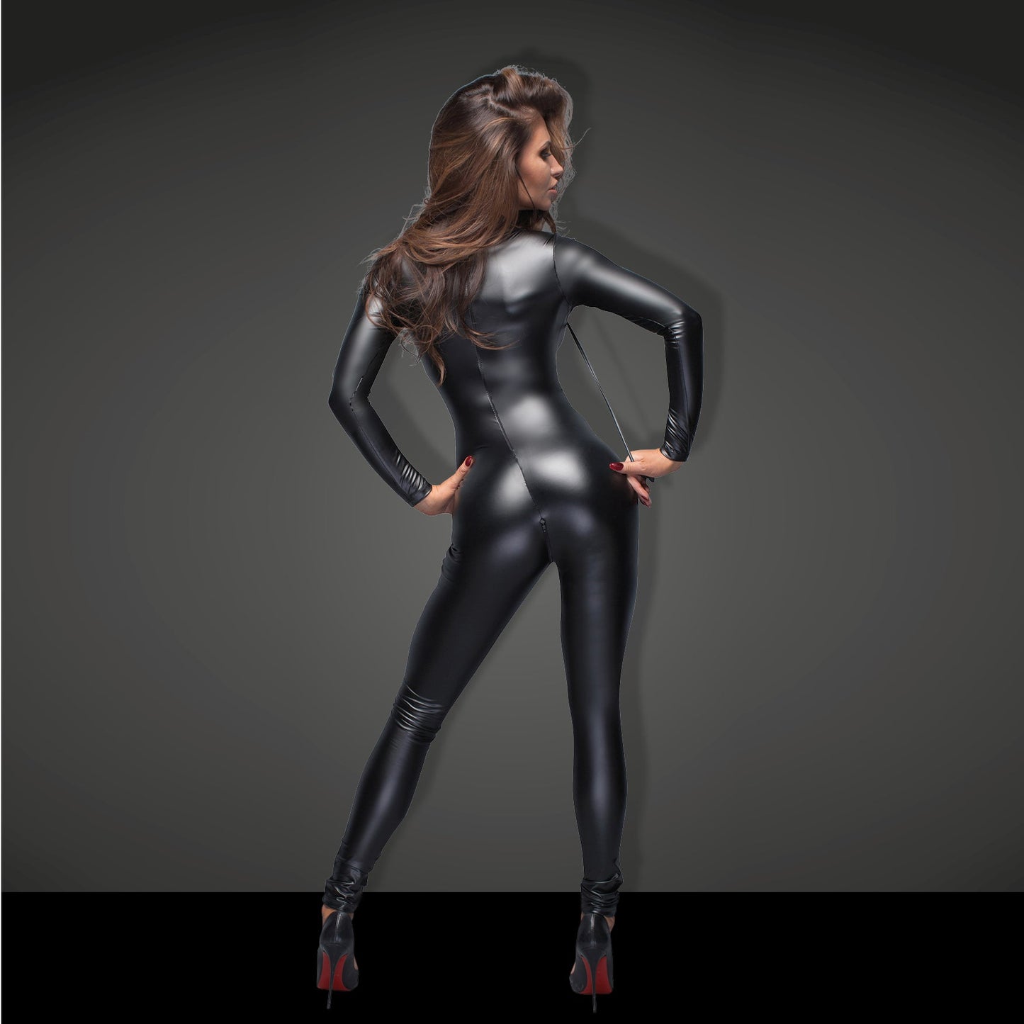 Powerwetlook Overall Leash Two-Way Zipper Catsuit-1