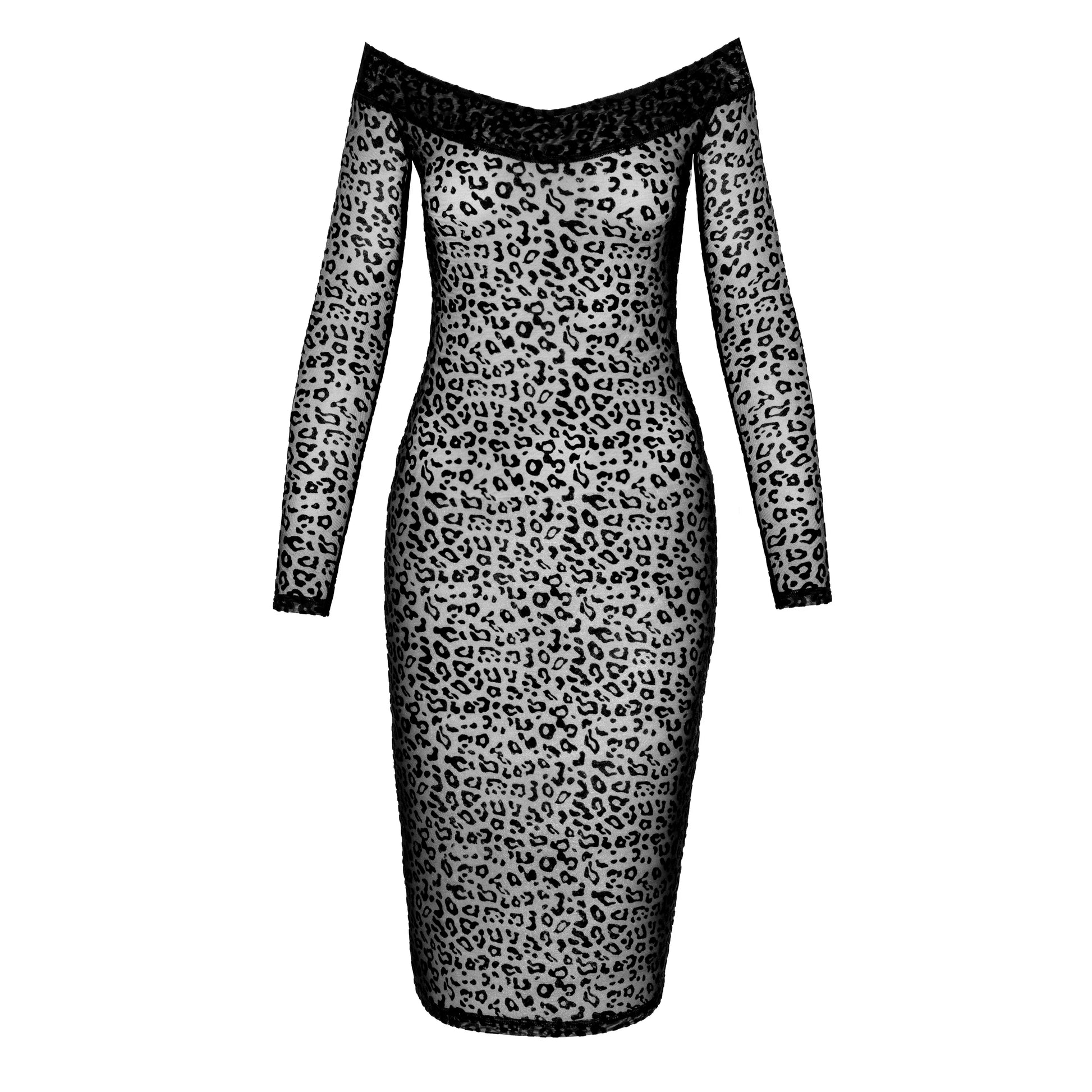 See Through Leopard Flock Midi-Dress Noir Handmade-4