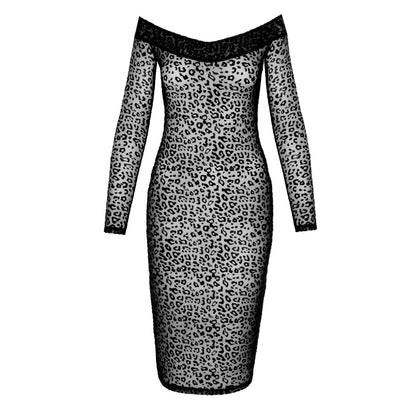 See Through Leopard Flock Midi-Dress Noir Handmade-4
