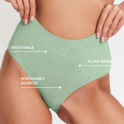 Miracle Hemp High-Rise Brief for Women - Breathable, Odor-Resistant Organic Cotton Underwear in Matcha Green