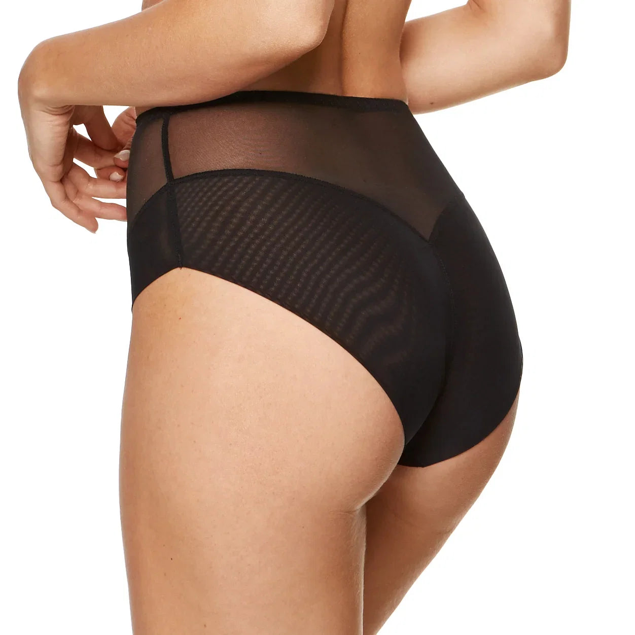 Gorteks Gabi Black Sheer High Waist Full Brief Panty