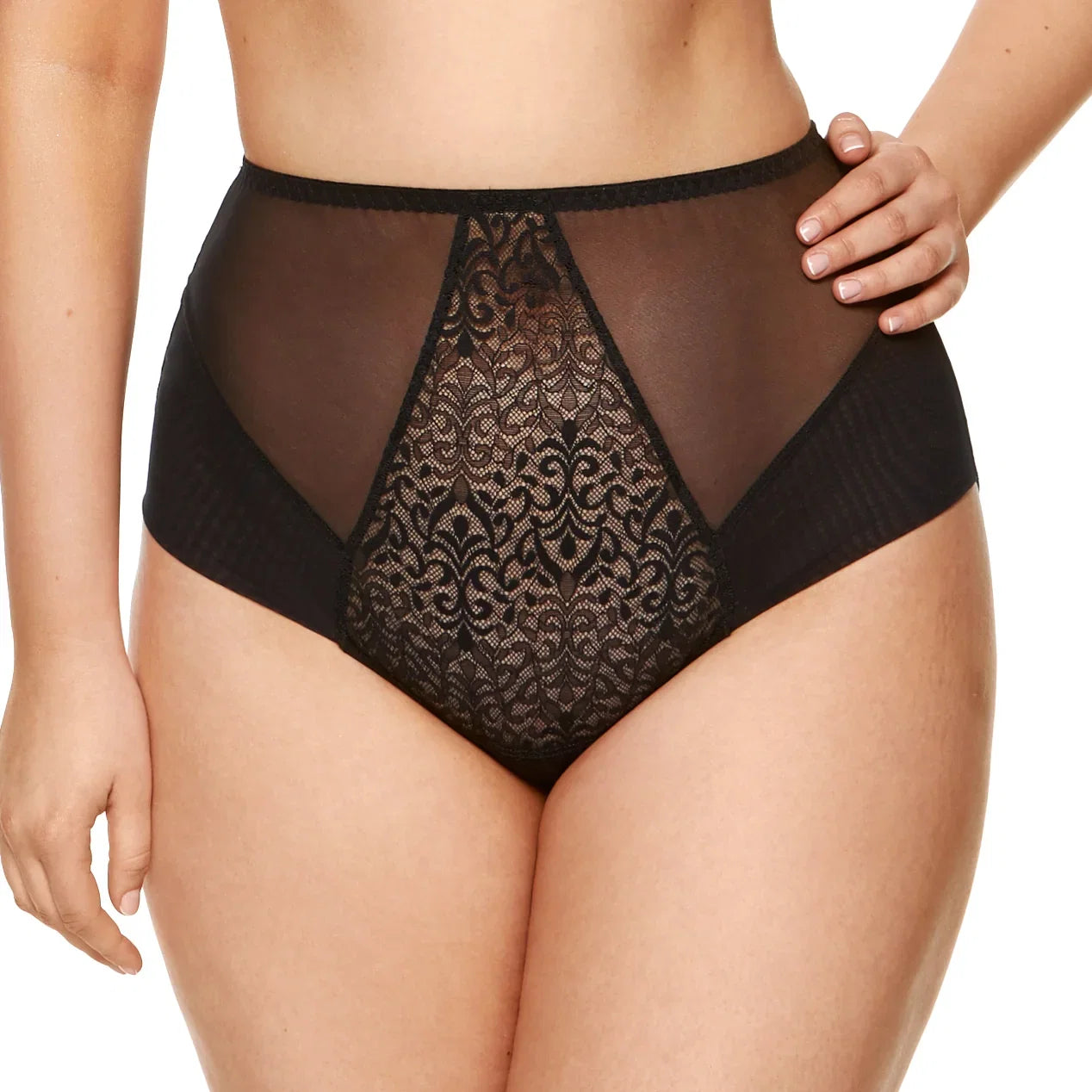 Gorteks Gabi Black Sheer High Waist Full Brief Panty